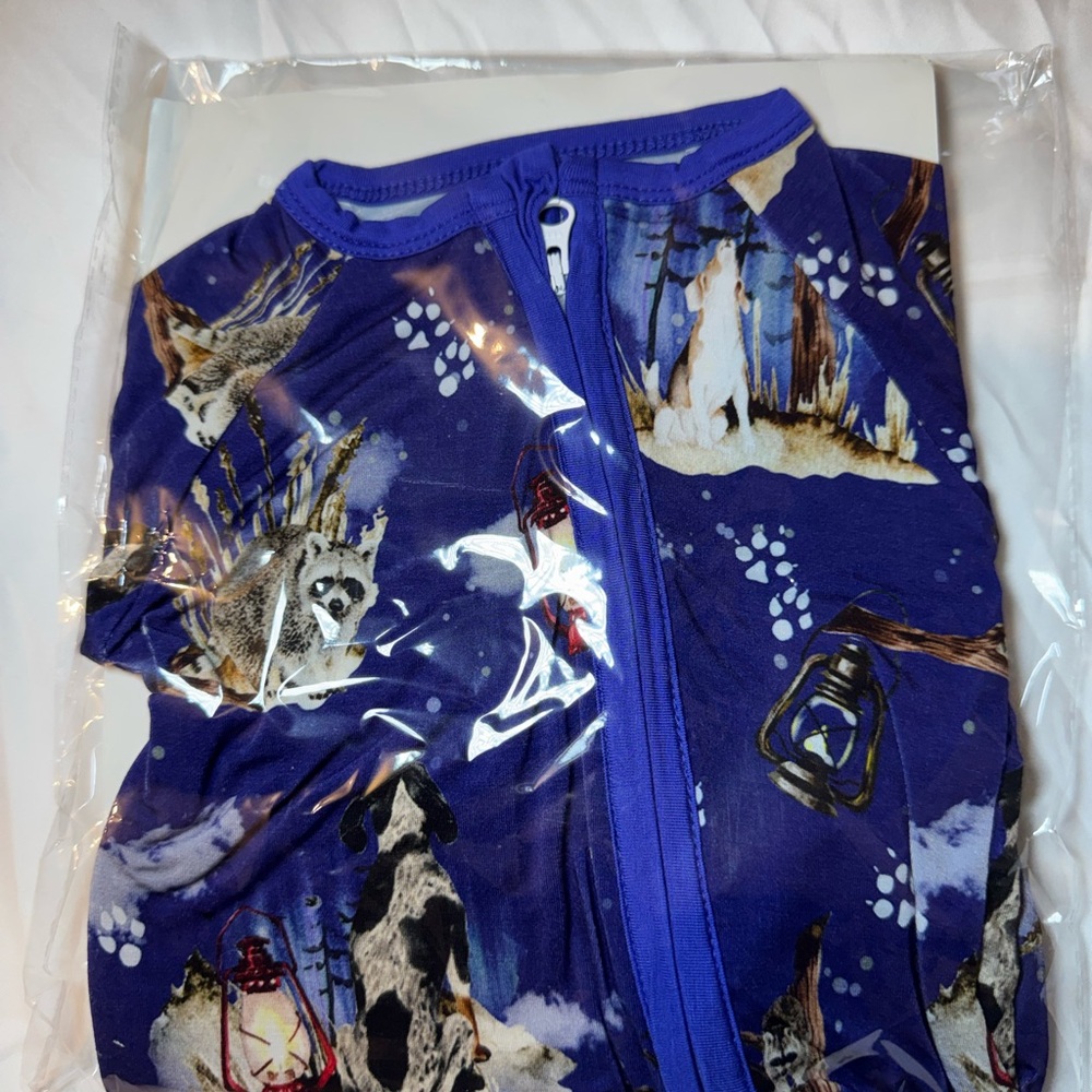 Blue Animal Print Bamboo Zippy Onesie